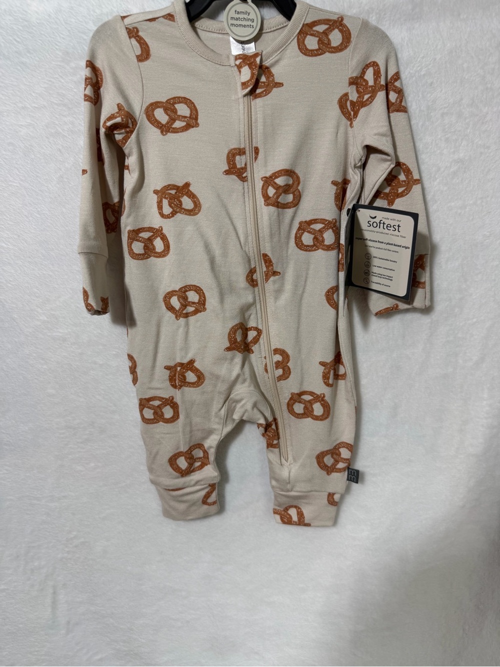 Softest Cream Pretzel Print Baby One-Piece